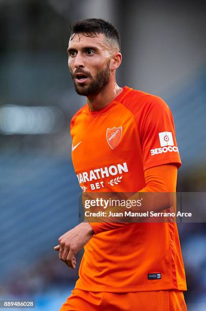 Borja Gonzalez of Malaga CF reacts during the La Liga match between Real Sociedad de Futbol and Malaga CF at Estadio Anoeta on December 10, 2017 in...