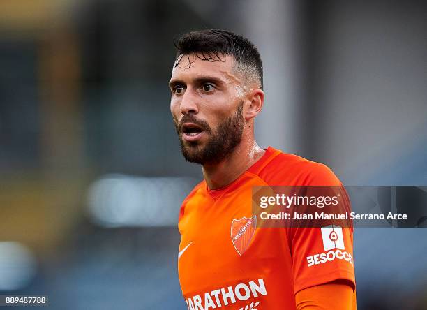 Borja Gonzalez of Malaga CF reacts during the La Liga match between Real Sociedad de Futbol and Malaga CF at Estadio Anoeta on December 10, 2017 in...