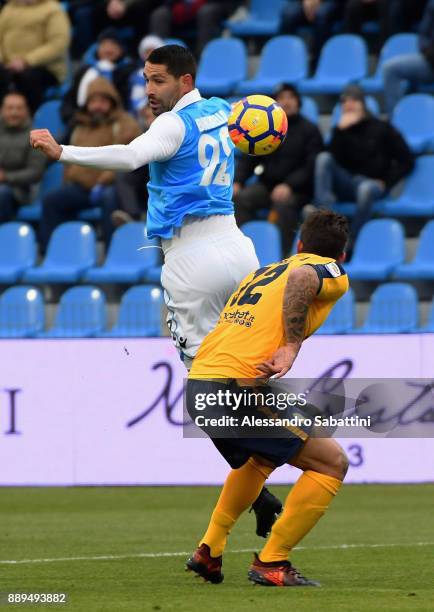 Marco Boriello of Spal competes for the ball whit Antonio Caracciolo of Hellas Verona during the Serie A match between Spal and Hellas Verona FC at...