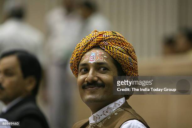 Indian primary school teacher from the Madhya Pradesh state Rakesh Bhargava waits for his turn to receive a National Teachers Award for the year 2006...