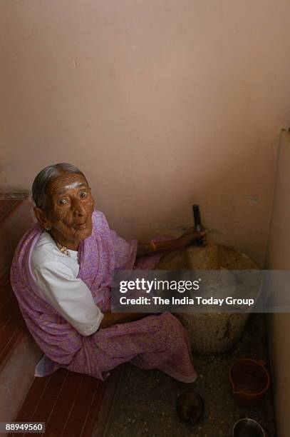 Thayamma, 110 years old lady. She lives alone and does everything for herself in Coimbatore, Tamil Nadu, India