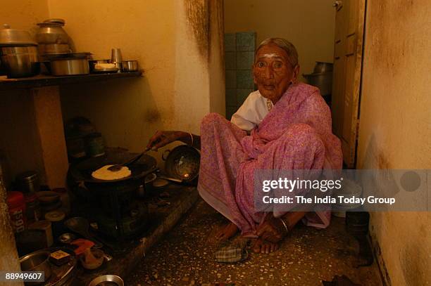 Thayamma, 110 years old lady. She lives alone and does everything for herself in Coimbatore, Tamil Nadu, India