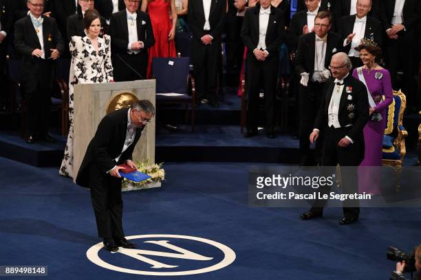 Kazuo Ishiguro, laureate of the Nobel Prize in Literature aknowledges applause after he received his Nobel Prize from King Carl XVI Gustaf of Sweden...
