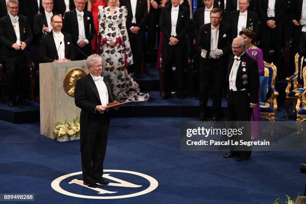 Richard H. Thaler, laureate of the Sveriges Riksbank Prize in economic sciences in memory of Alfred Nobel aknowledges applause after he received his...