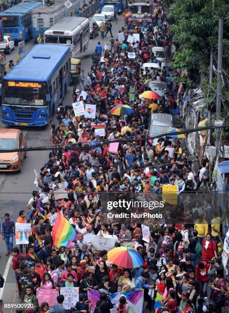 Indian LGBT members take part in Kolkata Rainbow Pride Walk 2017, on December 10, 2017 in Kolkata, India.