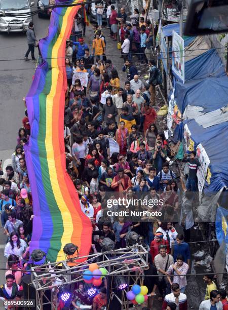 Indian LGBT members take part in Kolkata Rainbow Pride Walk 2017, on December 10, 2017 in Kolkata, India.