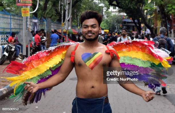 Indian LGBT members take part in Kolkata Rainbow Pride Walk 2017, on December 10, 2017 in Kolkata, India.
