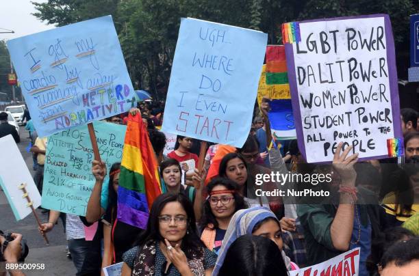 Indian LGBT members take part in Kolkata Rainbow Pride Walk 2017, on December 10, 2017 in Kolkata, India.