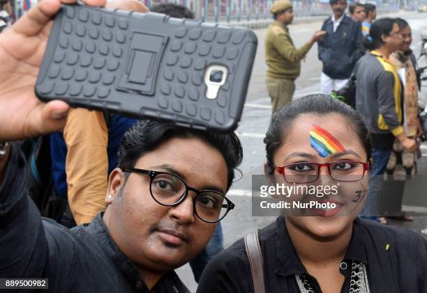 Indian LGBT members take part in Kolkata Rainbow Pride Walk 2017, on December 10, 2017 in Kolkata, India.