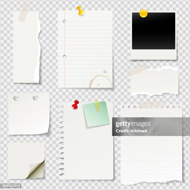 illustrations, cliparts, dessins animés et icônes de vector illustrée de documents et notes vierges - papiers collés