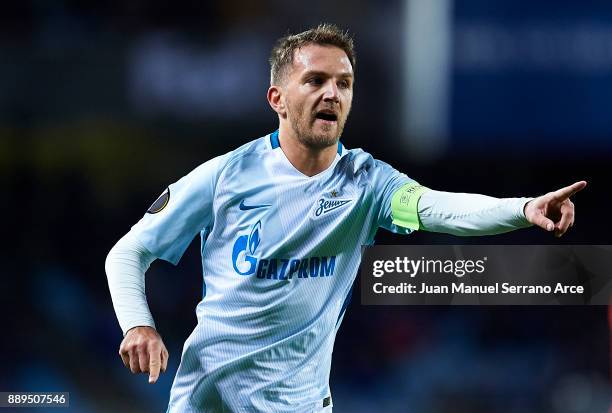 Domenico Criscito of Zenit St. Petersburg reacts during the UEFA Europa League group L football match between Real Sociedad de Futbol and FC Zenit...