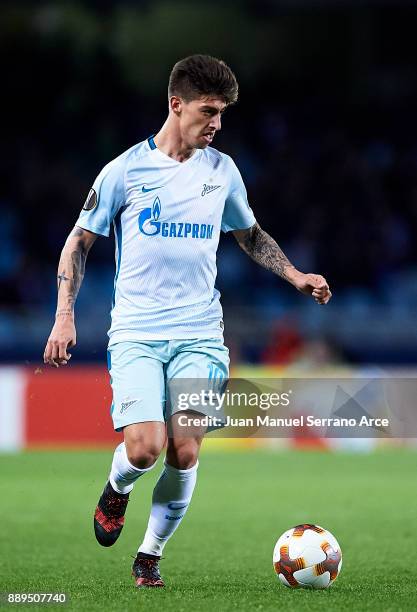 Emiliano Rigoni of Zenit St. Petersburg controls the ball during the UEFA Europa League group L football match between Real Sociedad de Futbol and FC...