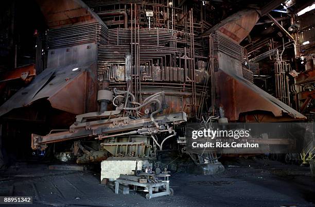 Blast furnace "number one", used to heat materials to make steel, sits unused at the ArcelorMittal Weirton Steel Plant which sits idled on June 27,...