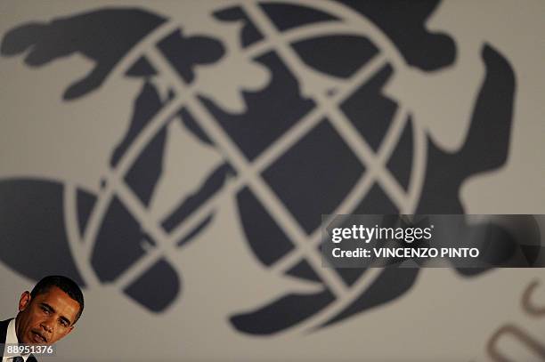 President Barack Obama speaks during a meeting at the Group of Eight summit in L'Aquila, in central Italy, on July 9, 2009. An "historic consensus"...