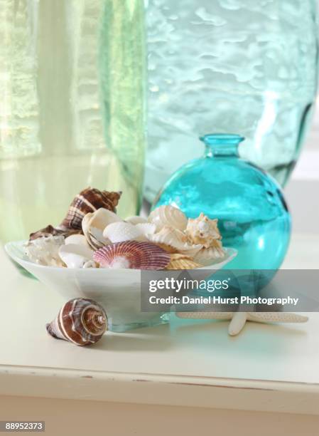 shells and glass bottles - lincoln city oregon stock pictures, royalty-free photos & images