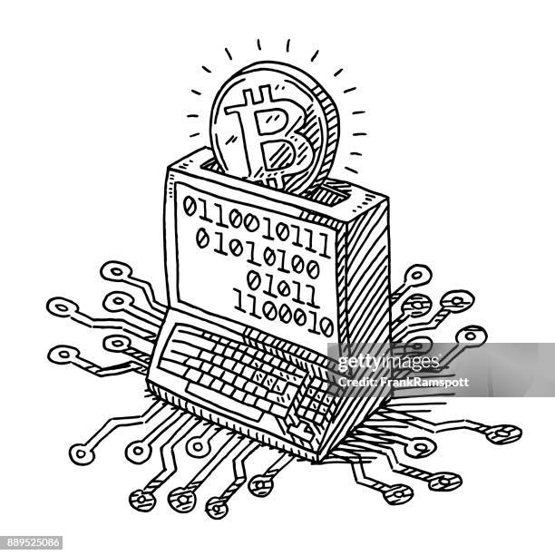 bitcoin slot computer data drawing - printed circuit b stock illustrations
