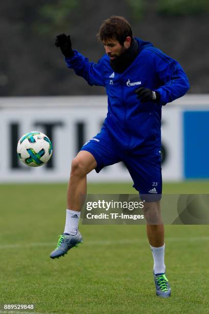 Coke of Schalke controls the ball during a training session at the FC Schalke 04 Training center on December 05, 2017 in Gelsenkirchen, Germany.