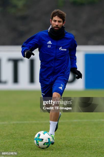 Coke of Schalke controls the ball during a training session at the FC Schalke 04 Training center on December 05, 2017 in Gelsenkirchen, Germany.