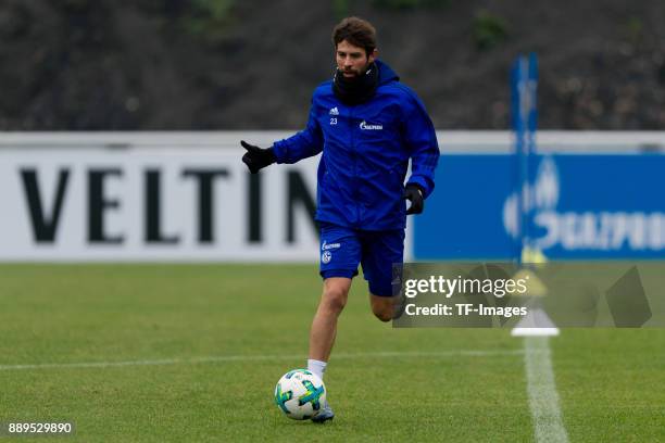 Coke of Schalke controls the ball during a training session at the FC Schalke 04 Training center on December 05, 2017 in Gelsenkirchen, Germany.