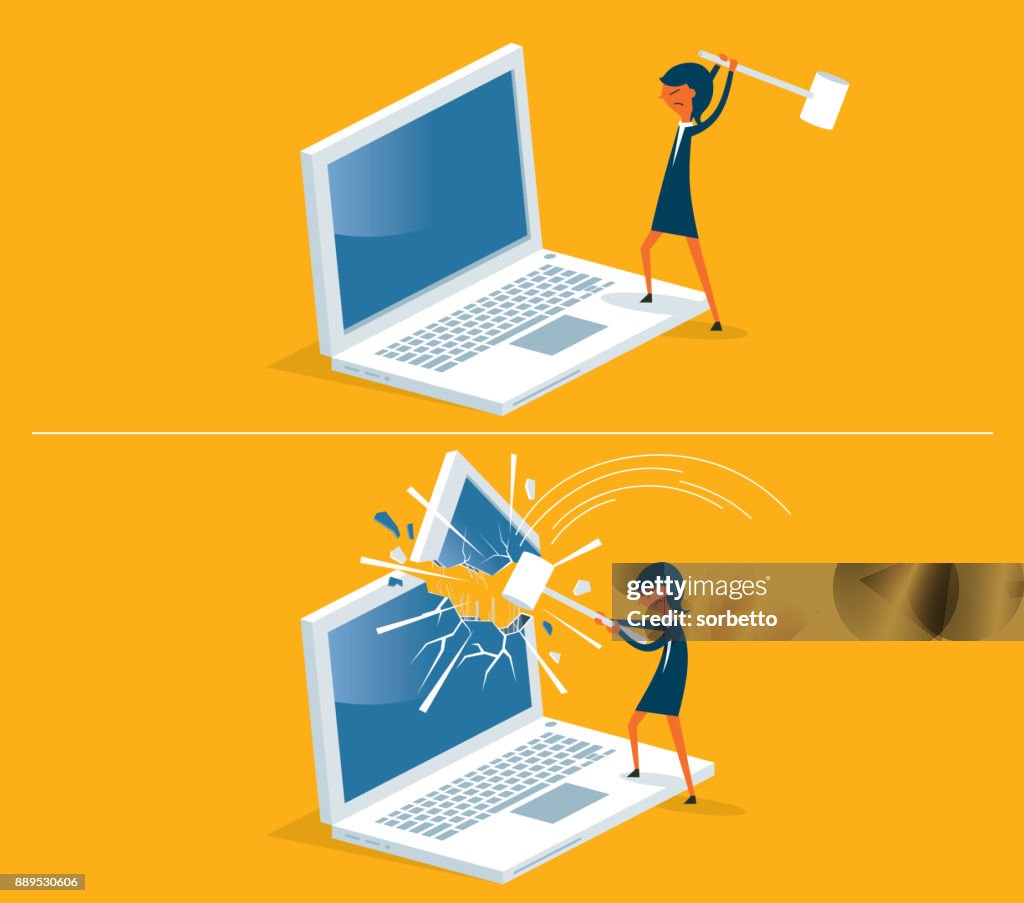 Breaking Computer Pic Broken Computer Businesswoman High-Res Vector Graphic - Getty Images