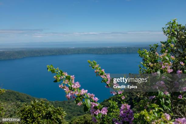 Scenic view of the Laguna de Apoyo located between Granada and Masaya, Nicaragua and is a volcanic lake which forms part of the Apoyo lagoon natural...