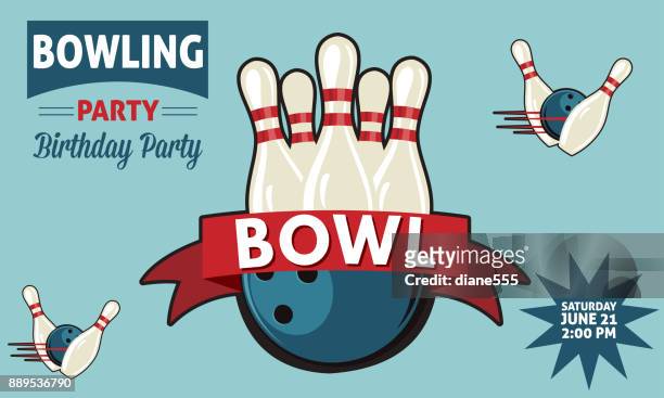 retro-bowling geburtstagsparty einladung vorlage  - bowling party stock-grafiken, -clipart, -cartoons und -symbole