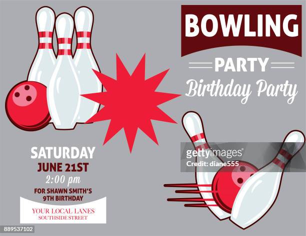 retro style bowling birthday party invitation template - retro bowling alley stock illustrations