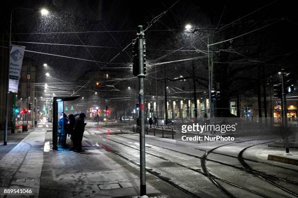 The city of Milan covered by an intense snowfall in the afternoon. Milan, December 10, 2017