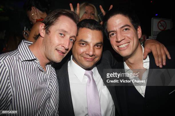 Richard Squire, Gerardo Reyes Guizar and Steven Patton attend a party at LOVE Ixchel on July 8, 2009 in Mexico City, Mexico.