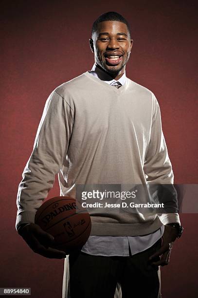 Terrence Williams, NBA draft prospect, poses for a portrait during media availability for the 2009 NBA Draft at The Westin Hotel in Times Square on...