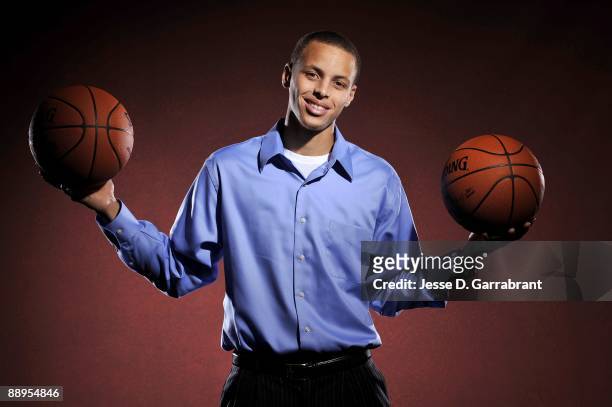 Stephen Curry, NBA draft prospect, poses for a portrait during media availability for the 2009 NBA Draft at The Westin Hotel in Times Square on June...