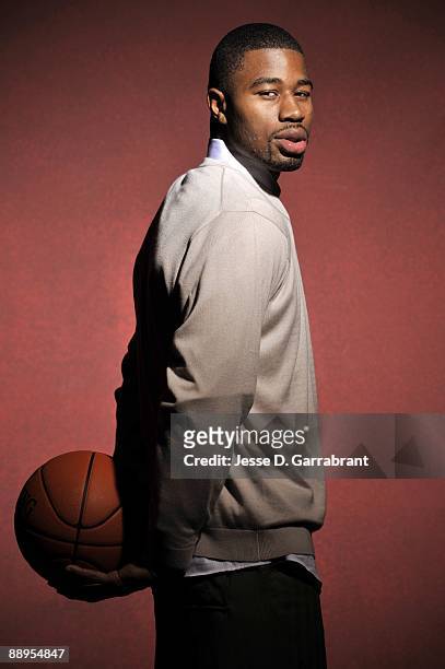 Terrence Williams, NBA draft prospect, poses for a portrait during media availability for the 2009 NBA Draft at The Westin Hotel in Times Square on...