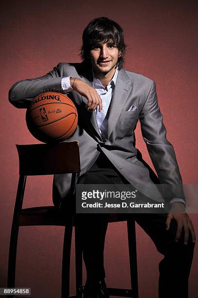 Ricky Rubio, NBA draft prospect, poses for a portrait during media availability for the 2009 NBA Draft at The Westin Hotel in Times Square on June...
