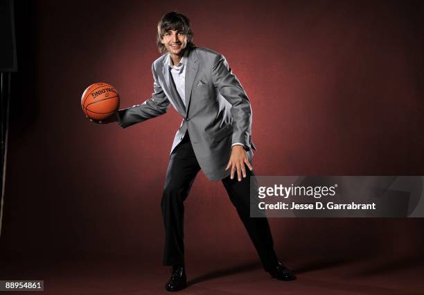 Ricky Rubio, NBA draft prospect, poses for a portrait during media availability for the 2009 NBA Draft at The Westin Hotel in Times Square on June...