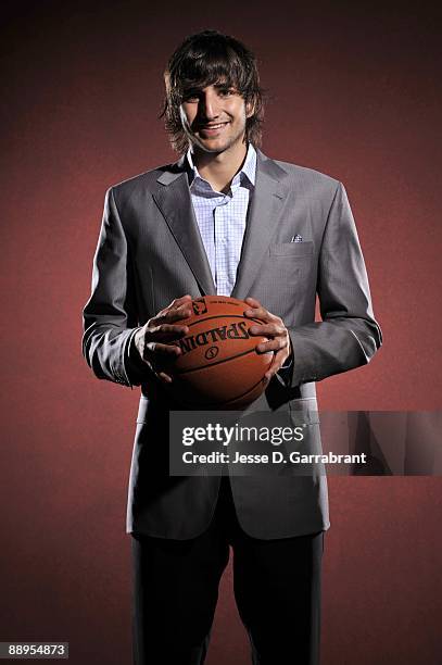 Ricky Rubio, NBA draft prospect, poses for a portrait during media availability for the 2009 NBA Draft at The Westin Hotel in Times Square on June...