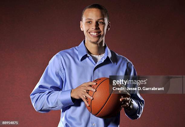 Stephen Curry, NBA draft prospect, poses for a portrait during media availability for the 2009 NBA Draft at The Westin Hotel in Times Square on June...