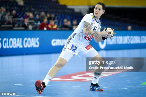 Alexandra Lacrabere of France takes a shot on goal during IHF Women's Handball World Championship round of 16 match between Hungary and France on...