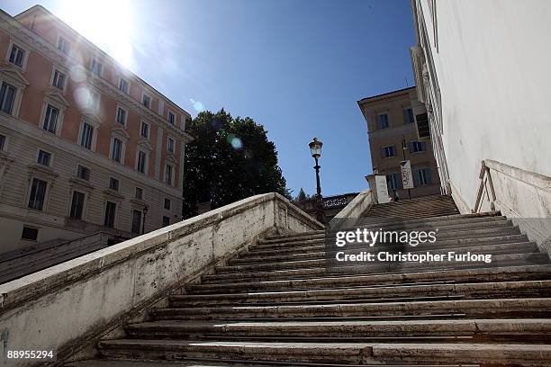 View of elegant steps in downtown Rome on July 9, 2009 in Rome, Italy. With nearly 3000 years of history Rome continues to live up to its motto of...