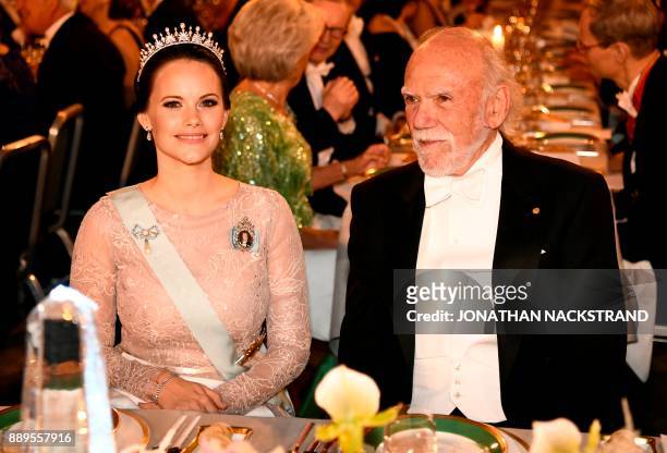 Princess Sofia of Sweden and US physicist and Nobel Prize in Physics 2017 laureate Barry C Barish attend the 2017 Nobel Banquet for the laureates in...