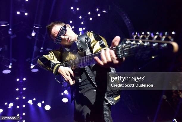 Singer Matthew Bellamy of the band Muse performs onstage during KROQ Almost Acoustic Christmast 2017 at The Forum on December 9, 2017 in Inglewood,...