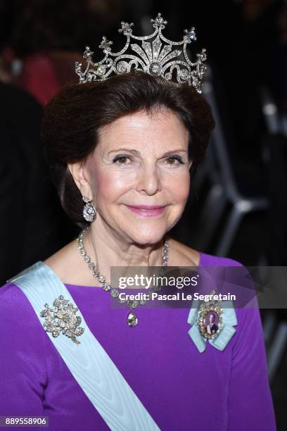 Queen Silvia of Sweden attends the Nobel Prize Banquet 2017 at City Hall on December 10, 2017 in Stockholm, Sweden.