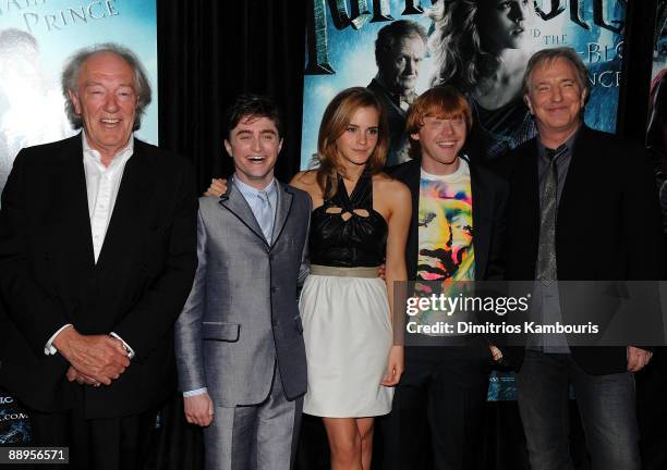 Actors Michael Gambon, Daniel Radcliffe, Emma Watson, Rupert Grint and Alan Rickman attend the "Harry Potter and the Half-Blood Prince" premiere at...