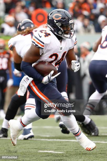 Jordan Howard of the Chicago Bears runs with the ball against the Cincinnati Bengals during the first half at Paul Brown Stadium on December 10, 2017...