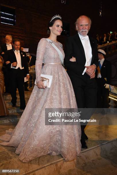 Princess Sofia of Sweden and Barry C.Barish, laureate of the Nobel Prize in physics attend the Nobel Prize Banquet 2017 at City Hall on December 10,...