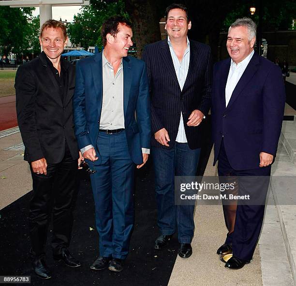 Unidentified guest, Shane Ritchie, Tony Hadley and Eamonn Holmes attend the Jaguar XJ Launch Party at the Saatchi Gallery on July 9, 2009 in London,...