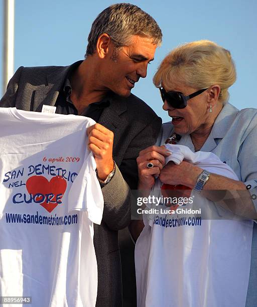 Actor George Clooney and Nobel Prize winner Betty Williams attend the opening ceremony of the Nobel for Peace Hall on July 9, 2009 in San Demetrio, 3...