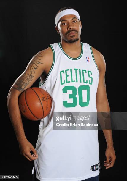 Rasheed Wallace of the Boston Celtics poses for portraits on July 9, 2009 at the Boston Celtics Practice Facility in Waltham, Massachusetts. NOTE TO...