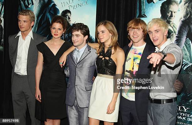 Actors Freddie Stroma, Bonnie Wright, Daniel Radcliffe, Emma Watson, Rupert Grint and Tom Felton attend the "Harry Potter and the Half-Blood Prince"...