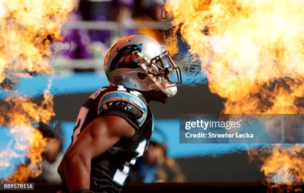 Devin Funchess of the Carolina Panthers takes the field against the Minnesota Vikings before their game at Bank of America Stadium on December 10,...