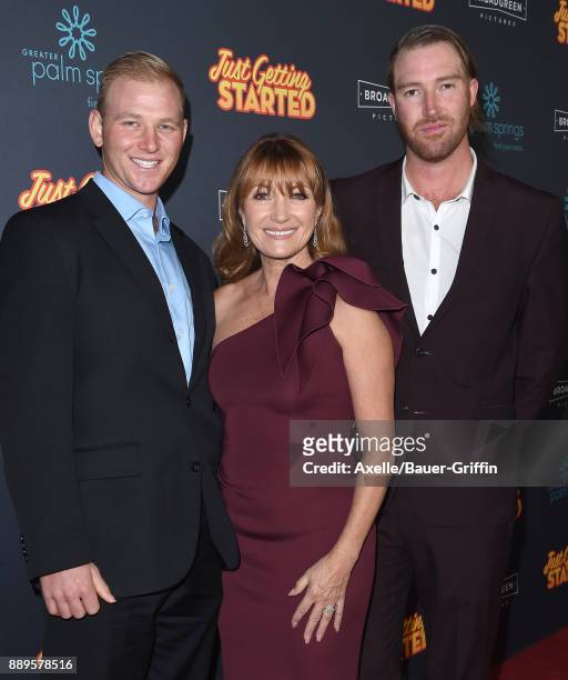 Actress Jane Seymour, sons Kristopher Steven Keach and Sean Flynn arrive at the premiere of 'Just Getting Started' at ArcLight Hollywood on December...